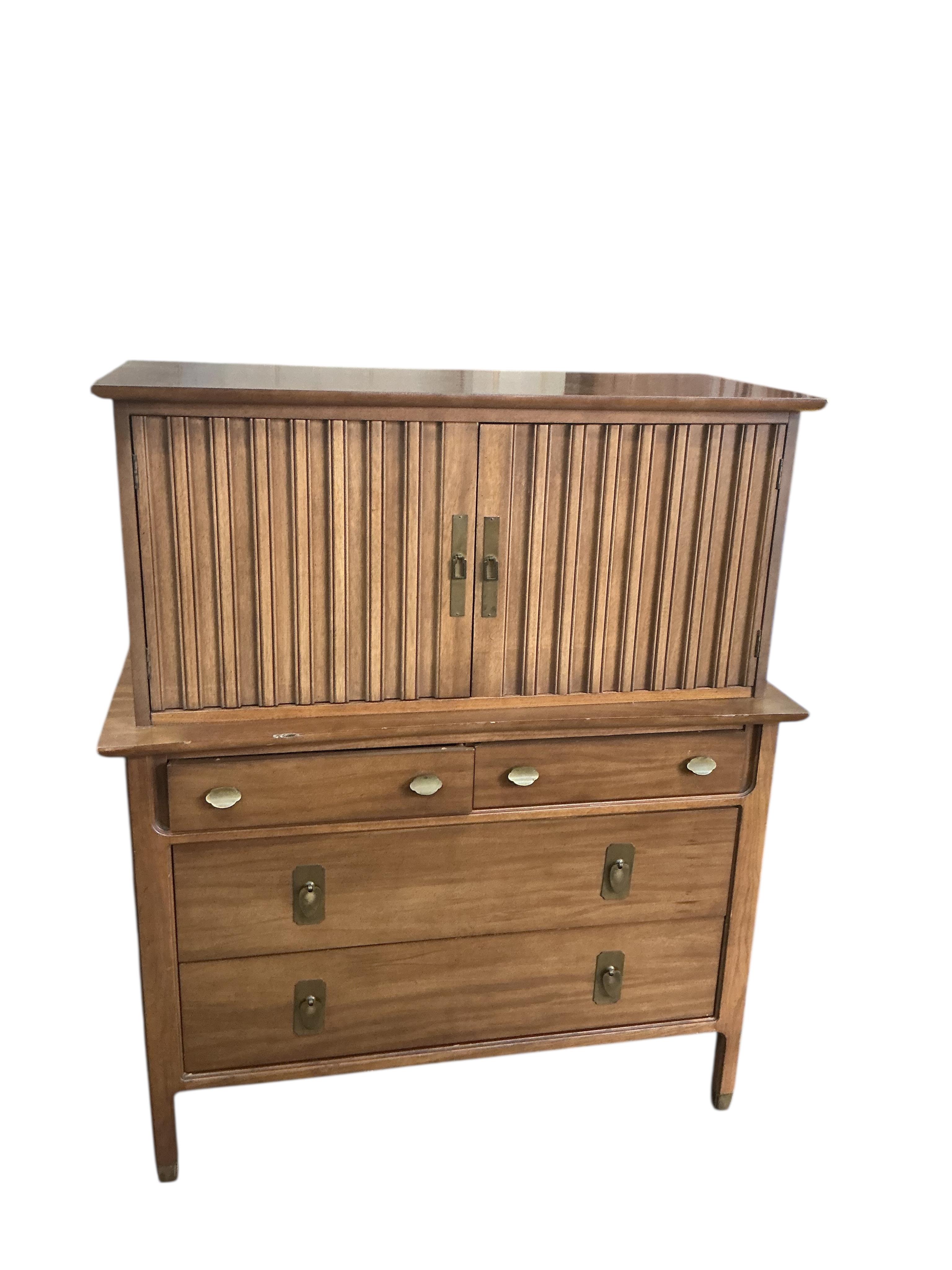 A mid century teak press cupboard, width 106cm, depth 49cm, height 128cm